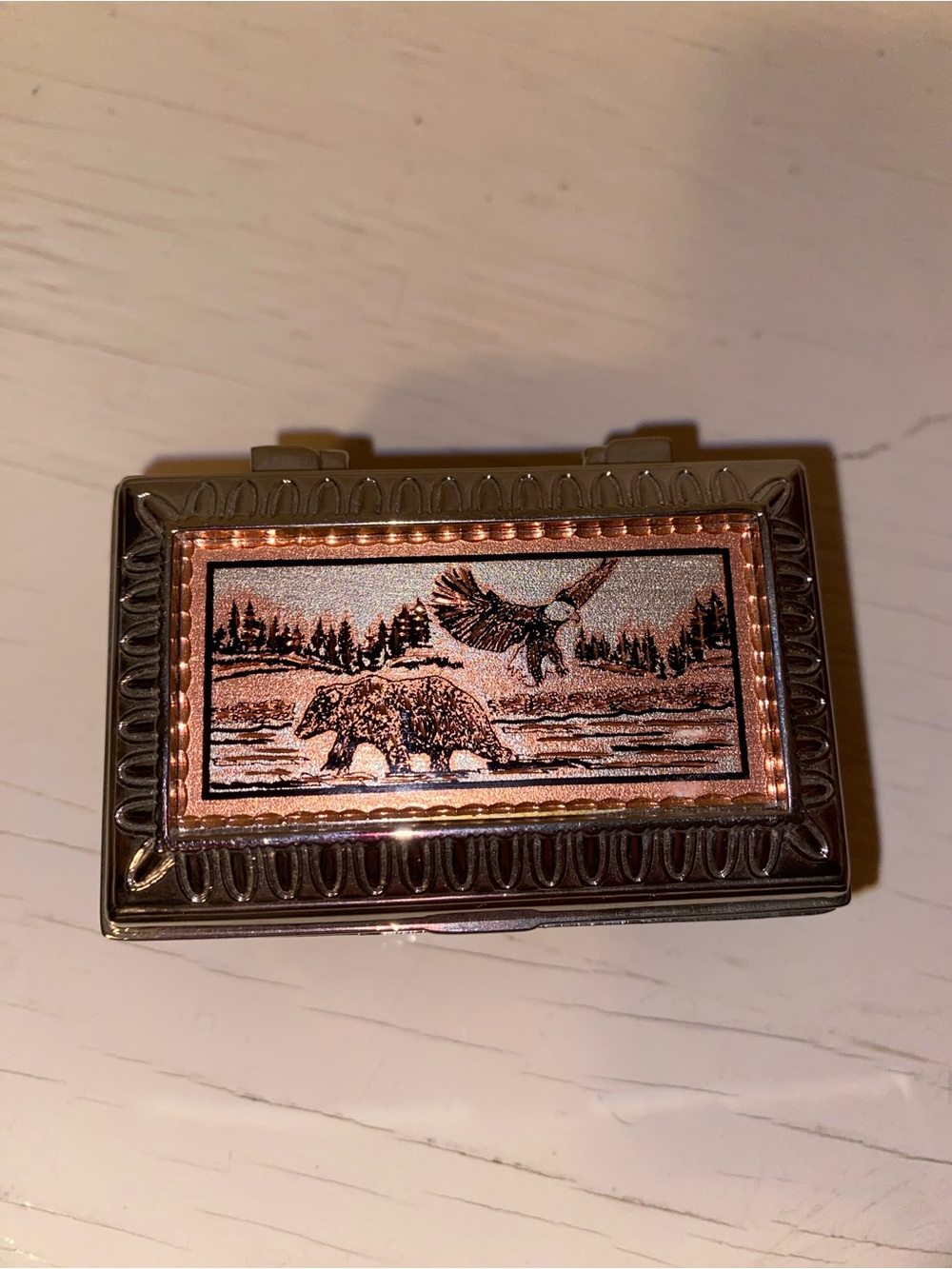 Bear and Eagle Metal Trinket Box